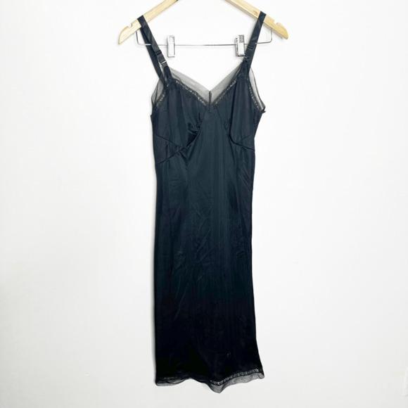 VTG 40s 50s MARVELLE Full SLIP black nylon mesh edges chemise womens size 32 S - Picture 2 of 5